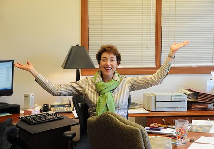 Alison Sowden at her desk