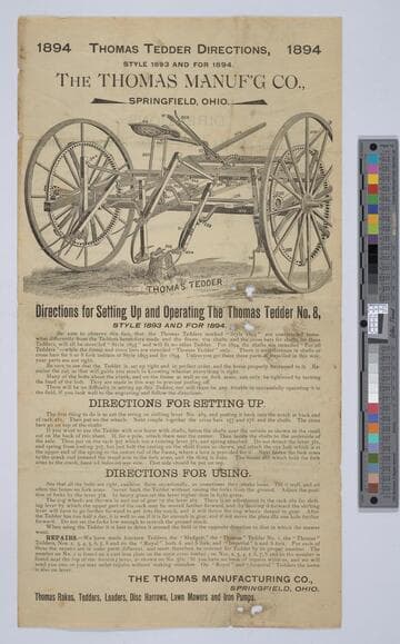 Thomas Tedder directions, style 1893 and 1894. The Thomas Manuf'g Co., Springfield, Ohio