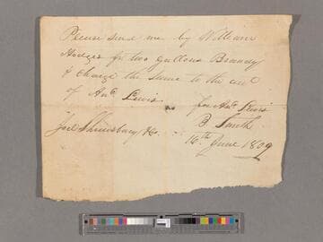 Requisition for brandy by Andrew Lewis and B. Smith via William Hodges