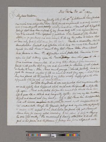 Letter from Martha Washington, New York, to Mercy Otis Warren