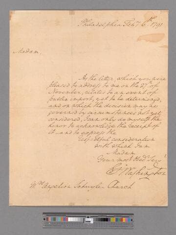 Letter from George Washington, Philadelphia, to Angelica Schuyler Church