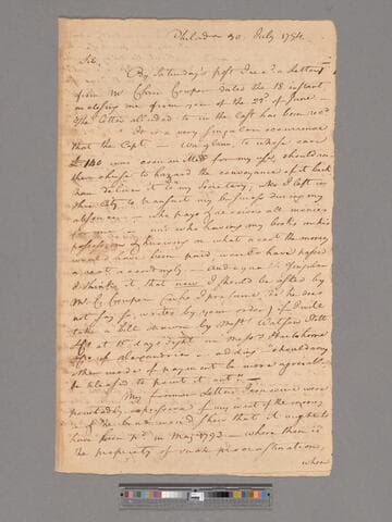 Letter from George Washington, Philadelphia, to John Cowper