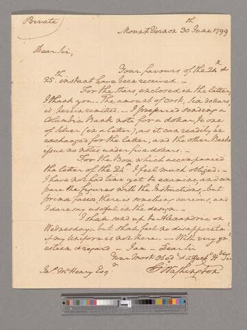 Letter from George Washington, Mount Vernon, to James McHenry