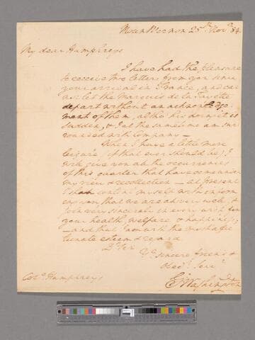 Letter from George Washington, Mount Vernon, to Colonel David Humphreys