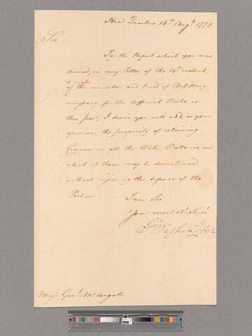 Letter from George Washington, headquarters West Point, to Major General Alexander McDougall