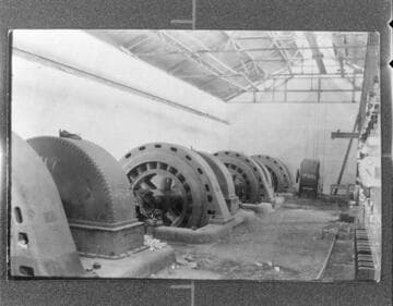The interior of the power house at Santa Ana River #1 Hydro Plant