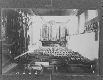 The wiring behind the switchboard at Santa Ana River #1 Hydro Plant