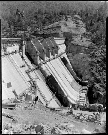 View across the downstream face of Dam #7 during construction