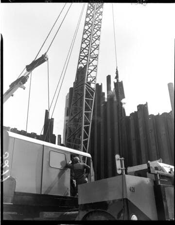 Sea wall construction near cable crossing at Long Beach Harbor