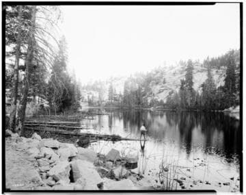 Scenic shot with man fishing on Ward's Lake