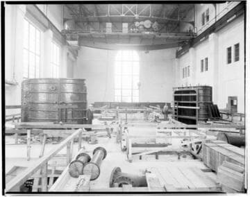 Long Beach Steam Station, Plant #3 - general view of Turbo Room showing condensers