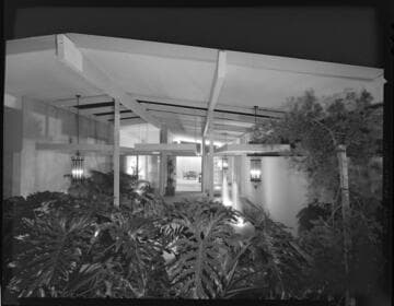 Modern home with open glass front facing garden