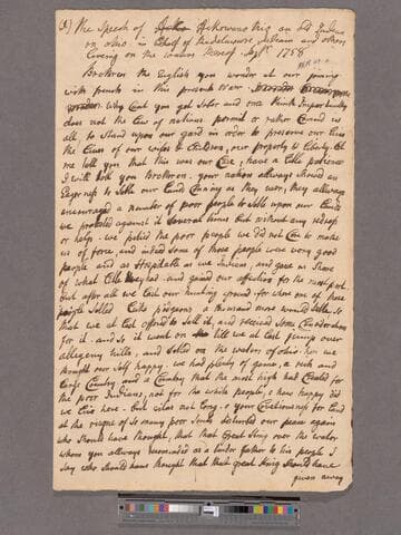 The speech of Ackowano Mio an old Indian on Ohio in behalf of the Delaware Indians and others living on the waters thereof