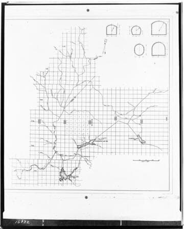 C1.3 - Maps - Outline map of Big Creek Territory (Dennis) showing cross-sections of tunnels at Big Creek