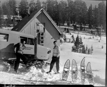 Big Creek snow survey.  Photographer & reporter beside sno