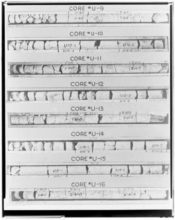 Copy neg comparing Core samples taken from Huntington Lake Dams in May 1937