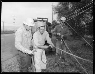 Stringing conductors on pole line and lines into substation