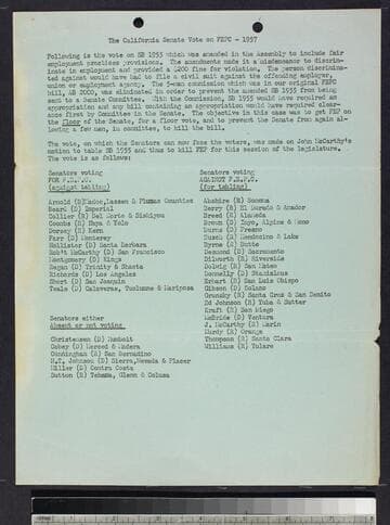 The California Senate Vote on FEPC sheets