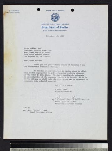 Two letters by Williams to Miller re: Merced, California