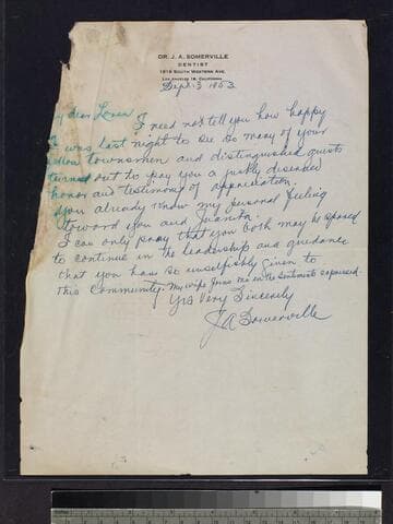 Letter by J. A. Somerville to Loren Miller