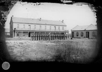 Barracks and soldiers at Ft. Totten