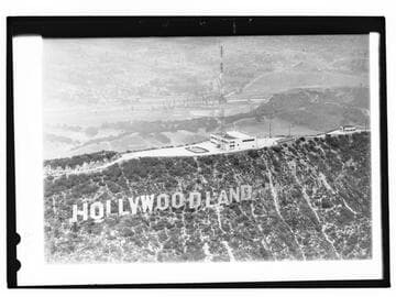 Detailed aerial view of Hollywoodland sign and Hollywood Hills