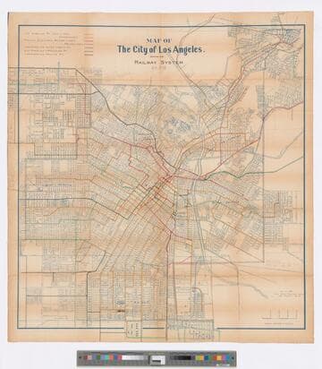 Map of the City of Los Angeles showing railway system Aug. 1st '08 - Oct. 7th '08
