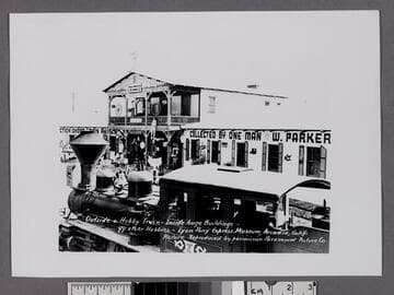 Outside a hobby train, Inside huge Buildings, 99 other Hobbies, Lyon Pony Express Museum, Arcadia, Calif