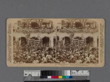 President McKinley addressing the people of Redlands from Balcony of Casa Loma Hotel, California