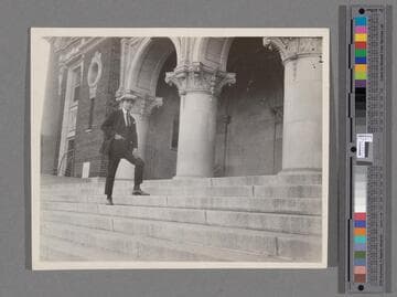 Peter SooHoo on the steps of the Los Angeles Natural History Museum