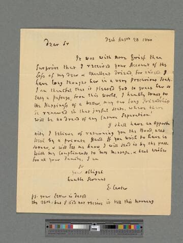 Carter, Elizabeth. Letter to Matthew Montagu, 4th Baron Rokeby