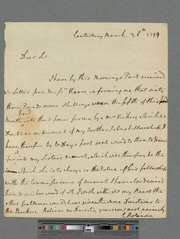 Robinson, Charles. Letter to Matthew Montagu, 4th Baron Rokeby