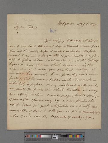 Blagden, Sir Charles. Letter to Matthew Montagu, 4th Baron Rokeby
