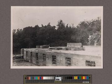 Huntington Library Construction: view showing the west side of the East Wing, looking north