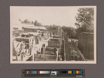 Huntington Library Construction: view showing the forms for the area wall of the Main Building