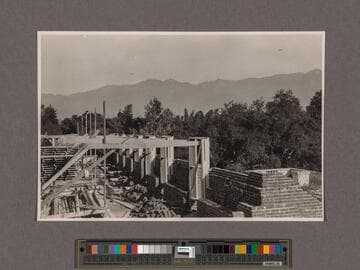 Huntington Library Construction: view showing the second story of the East Wing, east wall, looking north