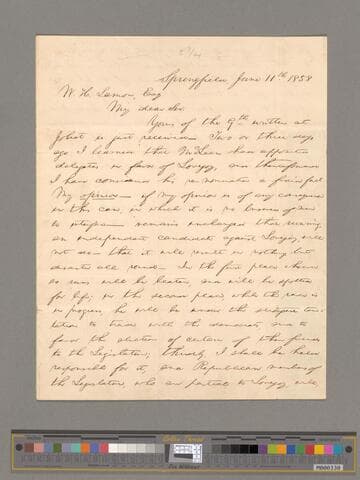 Abraham Lincoln, Springfield, Illinois, letter to Ward Hill Lamon, Bloomington, Illinois