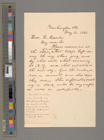 Abraham Lincoln, Washington, D.C., letter to Hannibal Hamlin