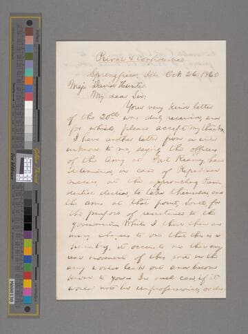 Abraham Lincoln, Springfield, Illinois, letter to David Hunter, Fort Leavenworth, Kansas