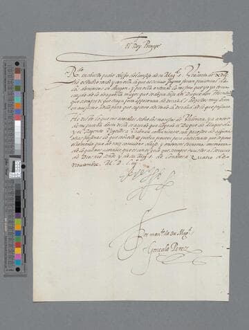 Felipe II, King of Spain, letter to Pedro de la Gasca, Bishop