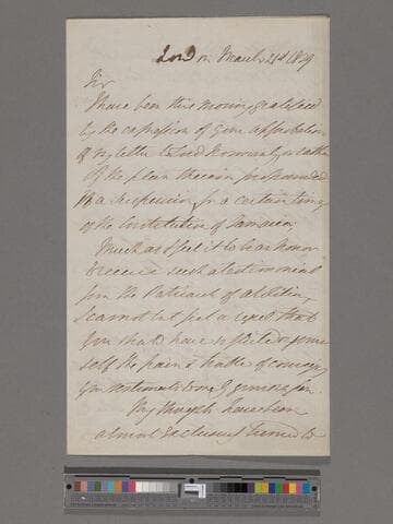 [Browne, Howe Peter, 2d Marquis of] Sligo.  Letter to [Thomas Clarkson]