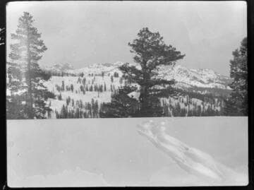 Scenic shot of snowy field and snow covered mountains in background