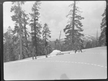 Survey team on snowshoes pulling gear on sled