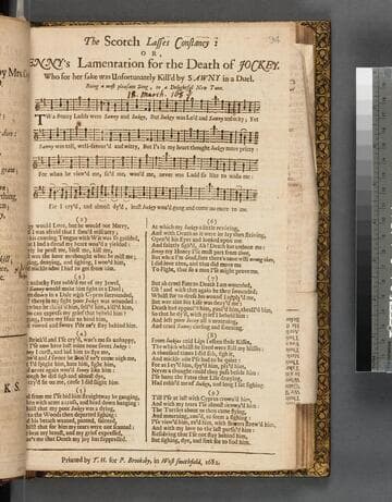 The Scotch lasses constancy: or, Jenny's lamentation for the death of Jockey. Who for her sake was unfortunately kill'd by Sawny in a duel. Being a most pleasant new song, to a delightful new tune