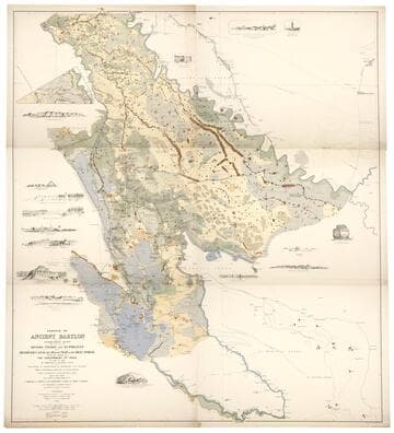 Surveys of ancient Babylon and the surrounding ruins with part of the Rivers Tigris and Euphrates the Hindiyeh Canal the Sea of Nejf & the Shat Atshar : made by order of the Government of India in 1860 to 1865 / by Commander W. Beaumont Selby, and Lieutenant W. Collingwood and Lieutenant J. B. Bewsher, officers of Her Majesty's Indian Navy on Surveying Service the Nahrwan, Yusufiyeh, etc. added from surveys by Captain J. Felix Jones, I.N. compiled by order of H.M. Secretary of State for India in Council, by Trelawney Saunders, F.R.G.S. Geographical Assistant, India Office