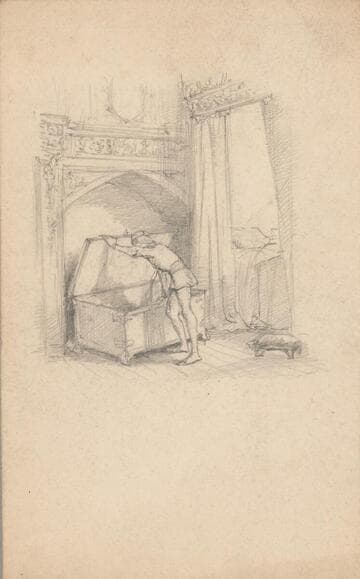 Medieval Scene with Man Opening a Chest