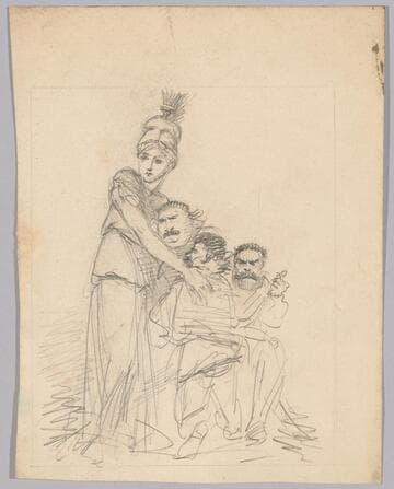 Britannia Sheltering Three Male Figures
