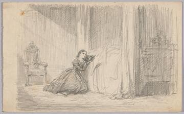 Woman Kneeling by a Bed