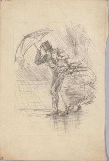 Man and Woman Walking in Wind and Rain