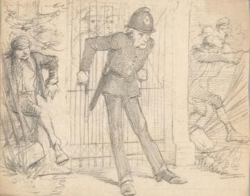 Policeman Attempting to Hold a Gate